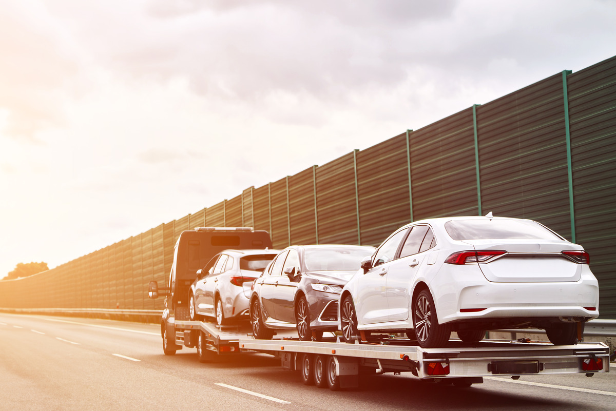 Vehicles being transported on a carrier